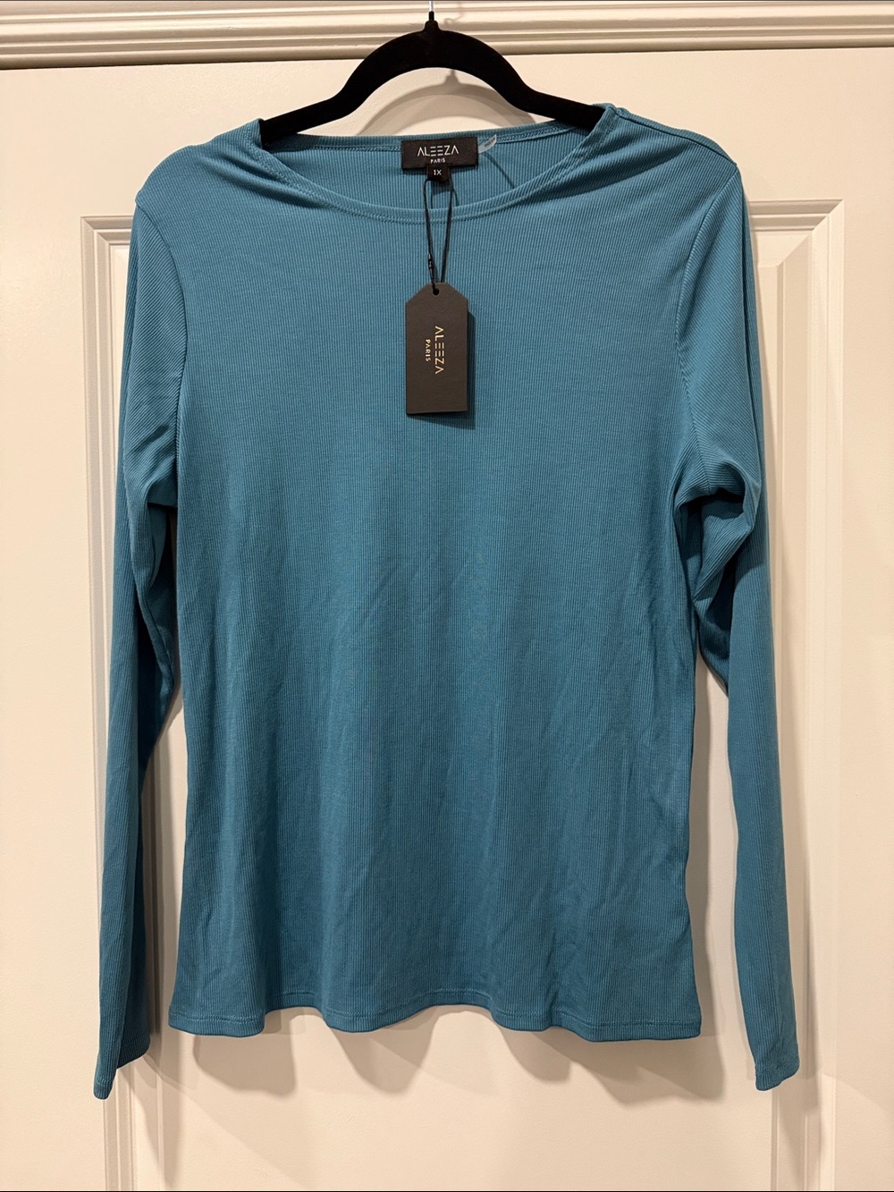 Alezza Paris Modal Ribbed Long-Sleeve Tee in Slate Blue Size 1X NWT